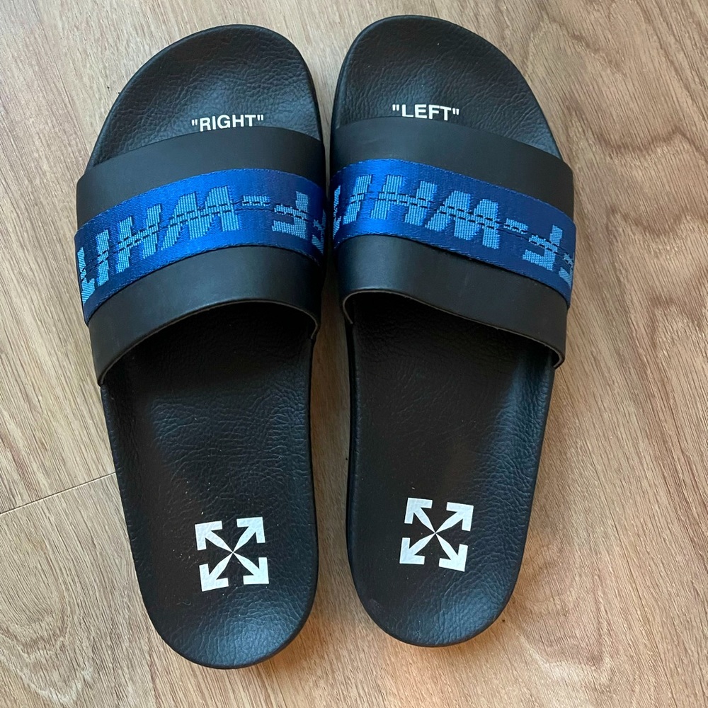 Brand new off-white slides. Navy belt size 43